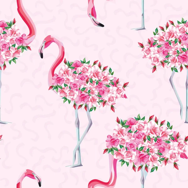 Pink flamingo body of roses seamless pattern — Stock Vector