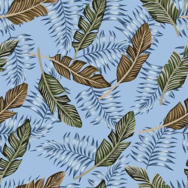 Tropikal yaprak mavi arka plan sorunsuz
