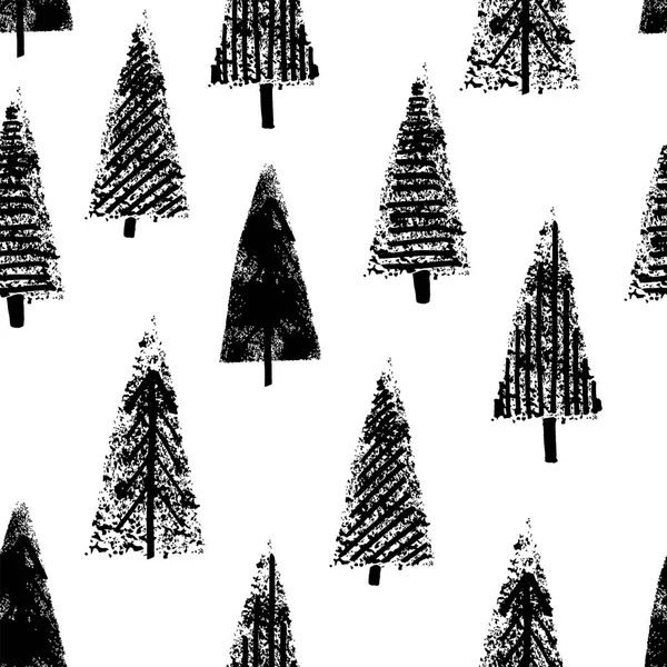 Ręcznie rysowane Boże Narodzenie drzew bezszwowe biały — Wektor stockowy