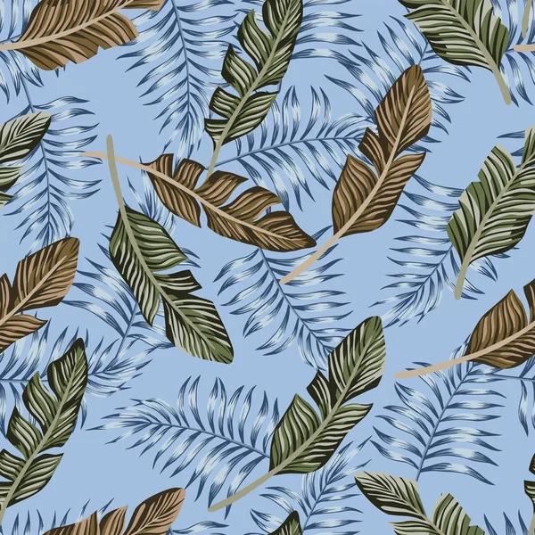 Tropikal yaprak mavi arka plan sorunsuz