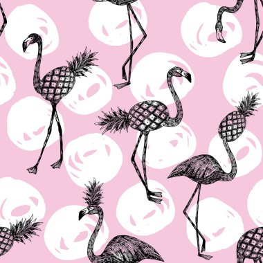 Beyaz bckground pink yarım flamingo ve ananas