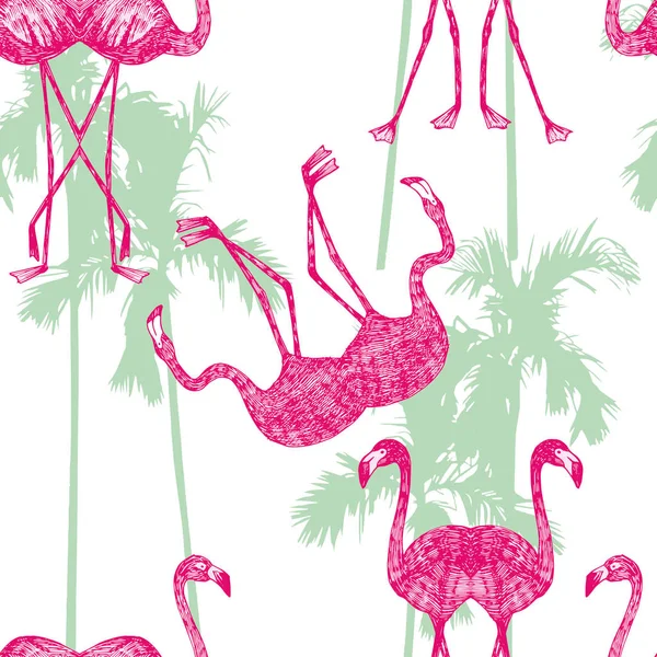 Spegel flamingo på palm bakgrunden — Stock vektor