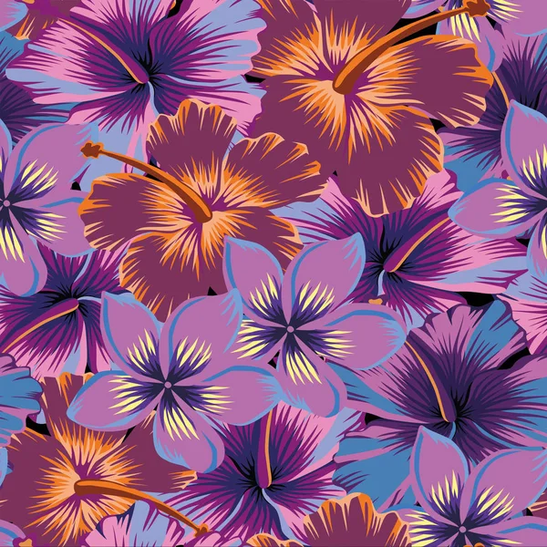 Plumeria hibiscus color abstracto sin costuras — Vector de stock