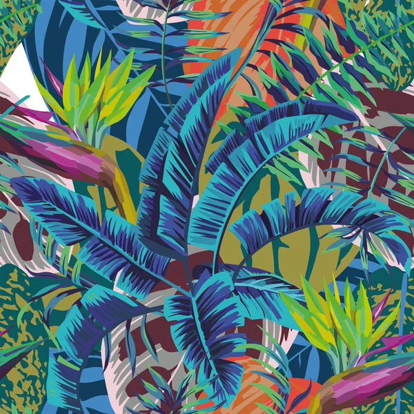 Abstrakte Farbe Vogel des Paradieses Banane Blätter Begonie Hintergrund — Stockvektor