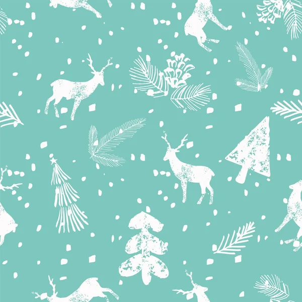 Navidad ciervo abeto patrón sin costura fondo azul — Vector de stock