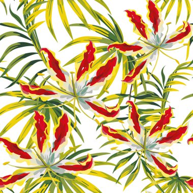 Tropikal Dikişsiz desen beyaz arka plan