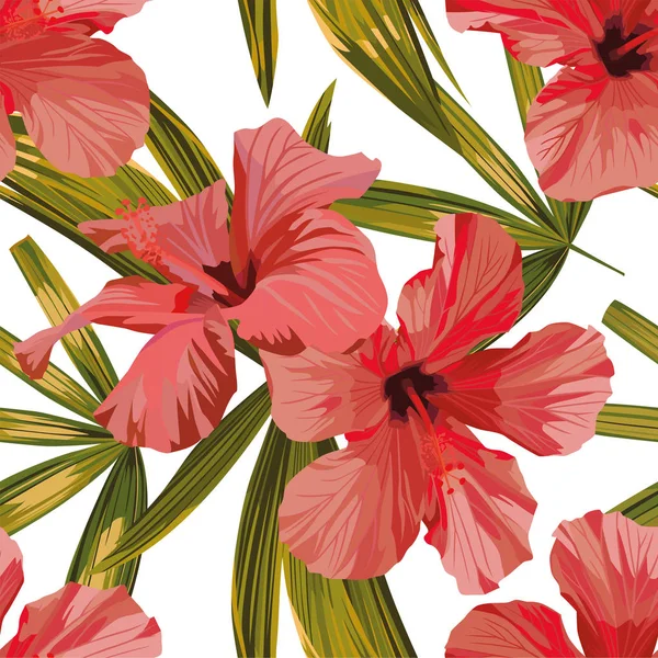 Hibiscus lämnar sömlös vit bakgrund — Stock vektor