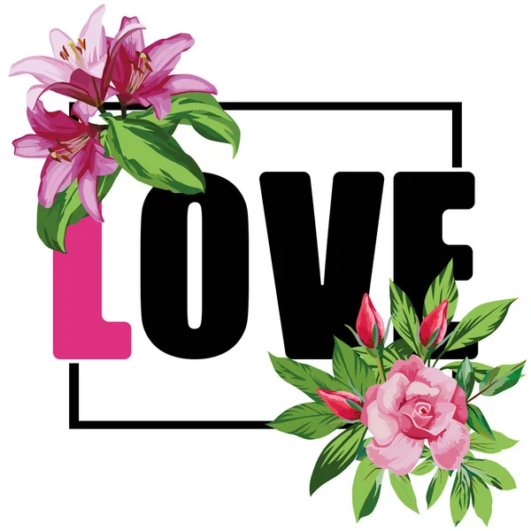 Slogan kärlek blommor t-shirt print — Stock vektor