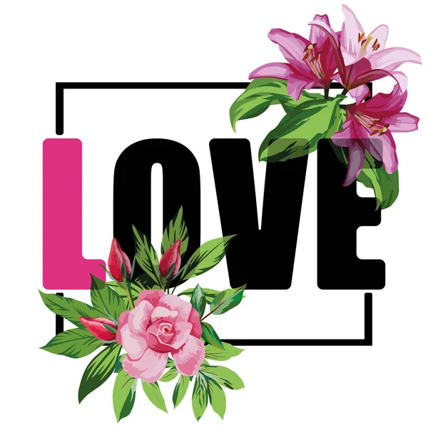 Slogan kärlek blommor t-shirt print ver.2 — Stock vektor