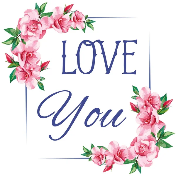 Slogan love you rose frame weißer Hintergrund — Stockvektor