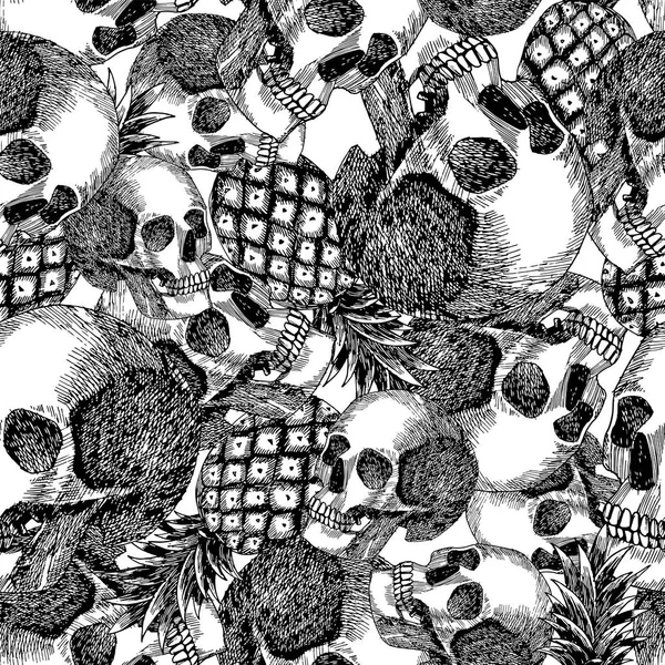 skull pineapple in pencil seamless