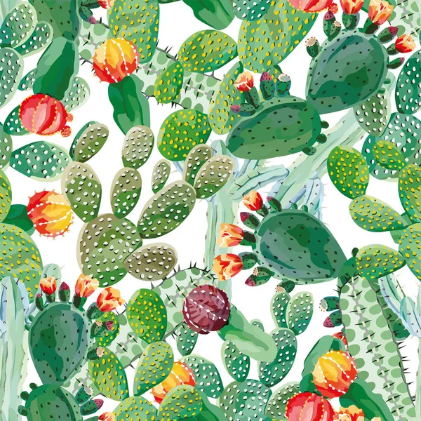 Cactus motif sans couture fond blanc — Image vectorielle