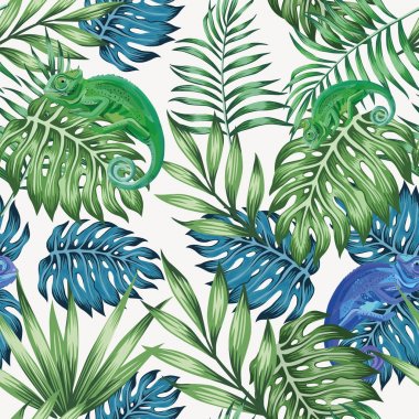 Bukalemun mavi ve yeşil tropikal sorunsuz bırakır