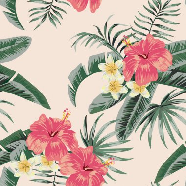 Tropikal seamless modeli Plumeria ebegümeci yaprakları