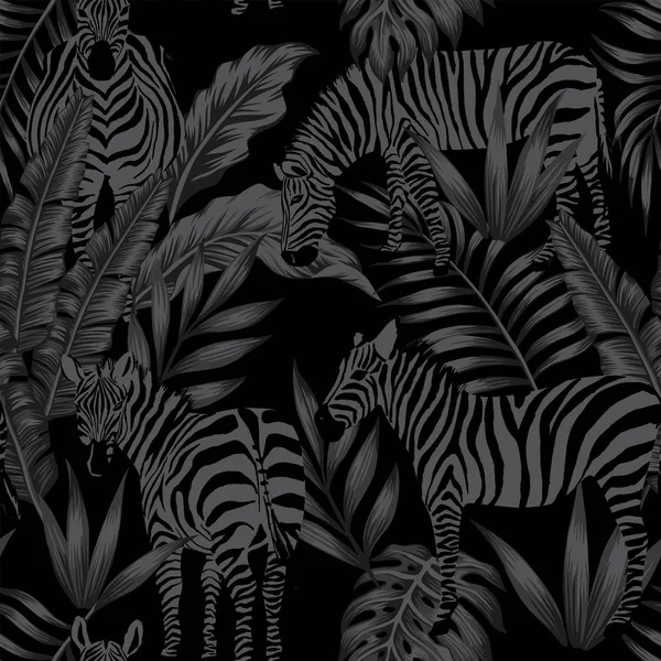 Zebra laisse le style noir sans couture — Image vectorielle