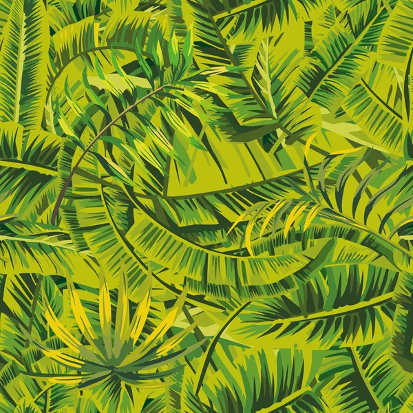 Feuilles de banane jungle verte sans couture — Image vectorielle