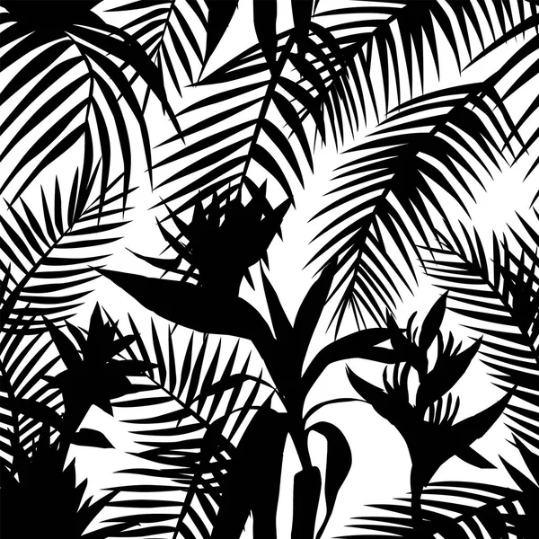 Selva tropical sem costura branca preta —  Vetores de Stock