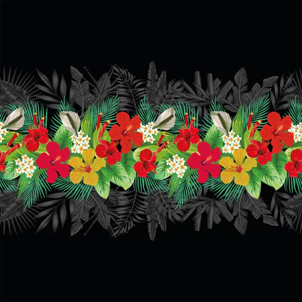 Blommor löv dekorativa band svart bakgrund — Stock vektor