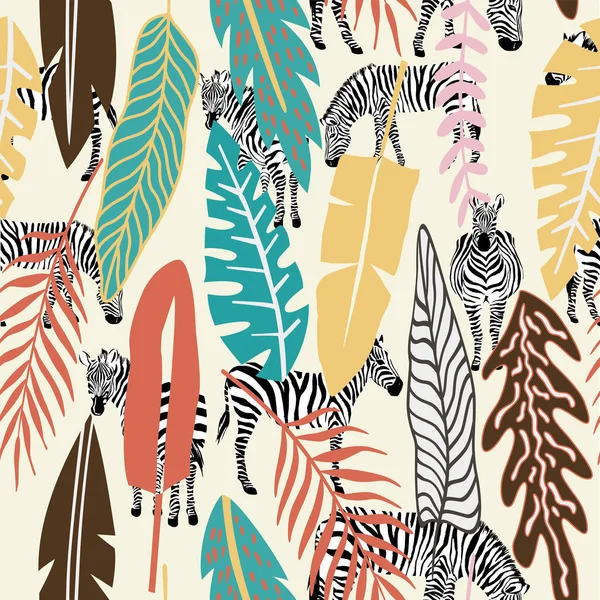 Abstrakta färg tropiska löv zebra bakgrund sömlös — Stock vektor