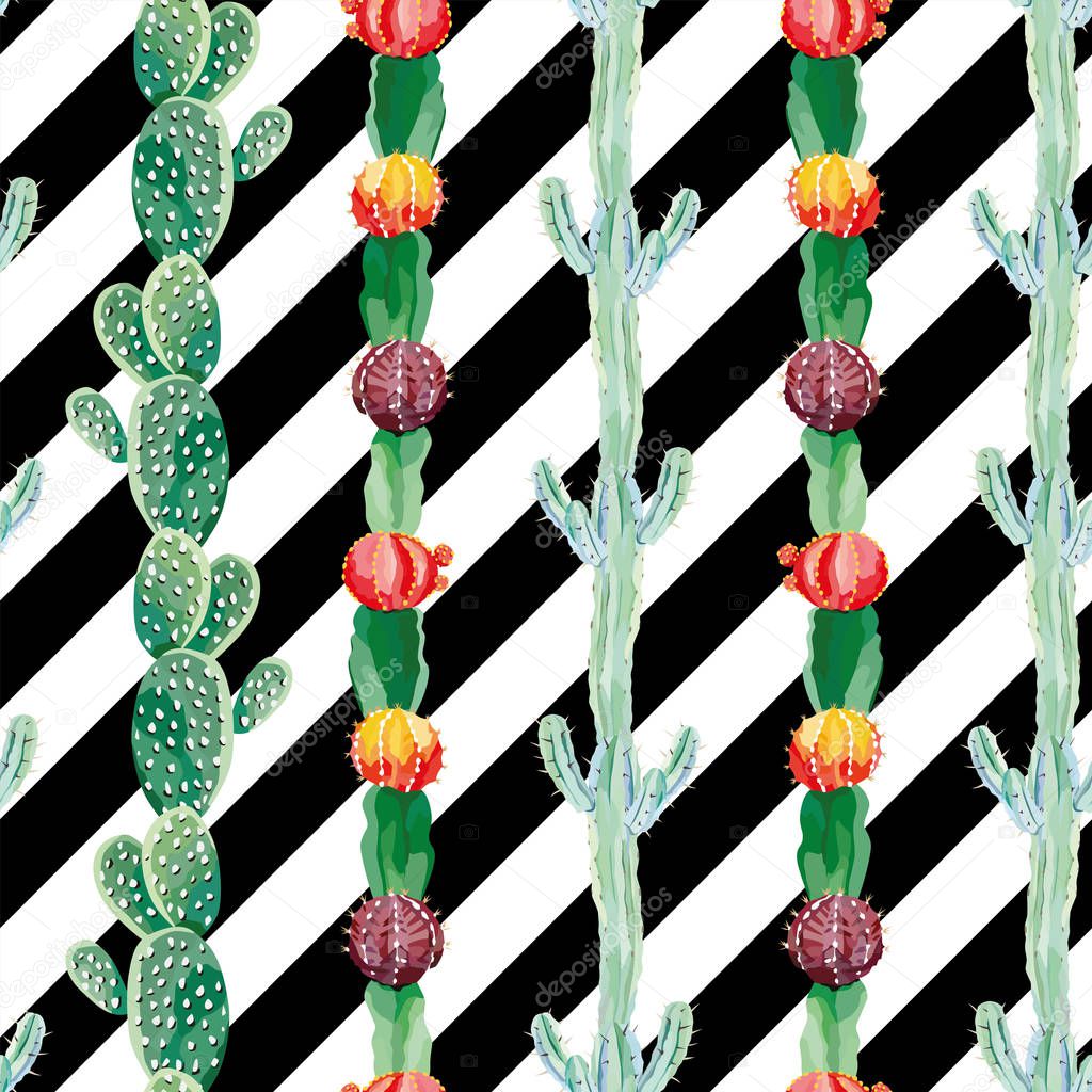 Cactus seamless black white background — Stock Vector © berry2046