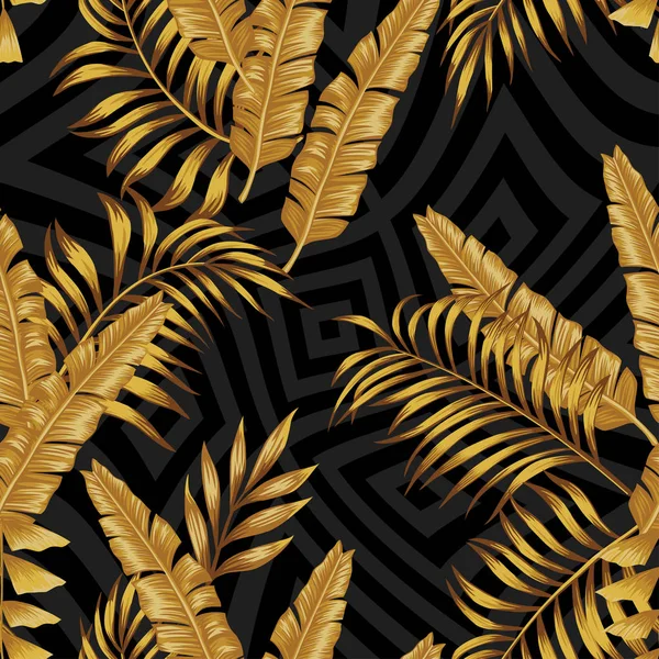 Goldene exotische Blätter nahtlos abstrakte geometrische Graustufen bac — Stockvektor