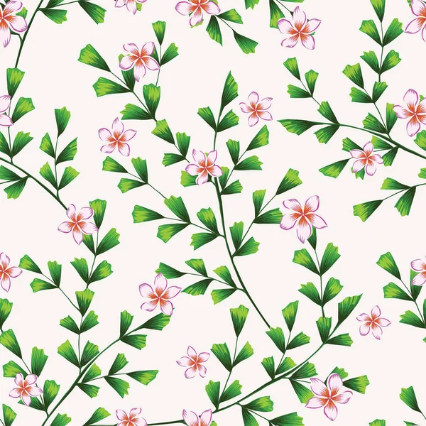Branche verte sans couture plumeria fond blanc — Image vectorielle