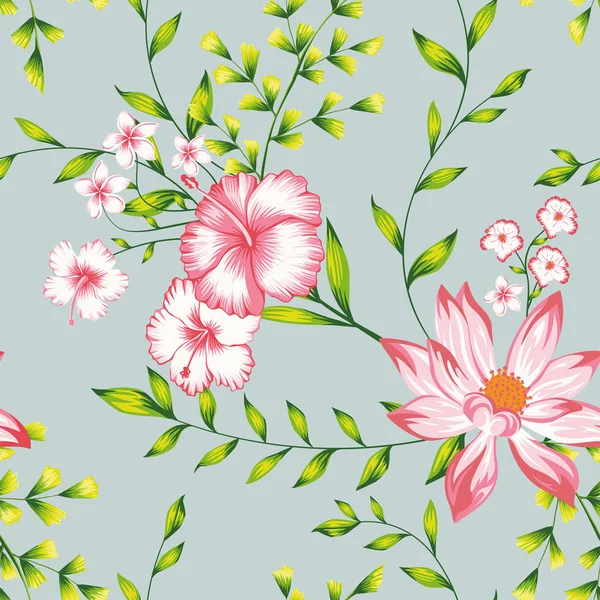 Floral sin costuras composición de fondo turquesa — Vector de stock