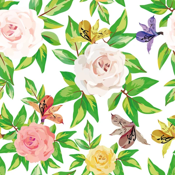 Motif floral sans couture fond blanc — Image vectorielle