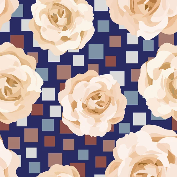 Beige roses seamless pattern square background — Stok Vektör