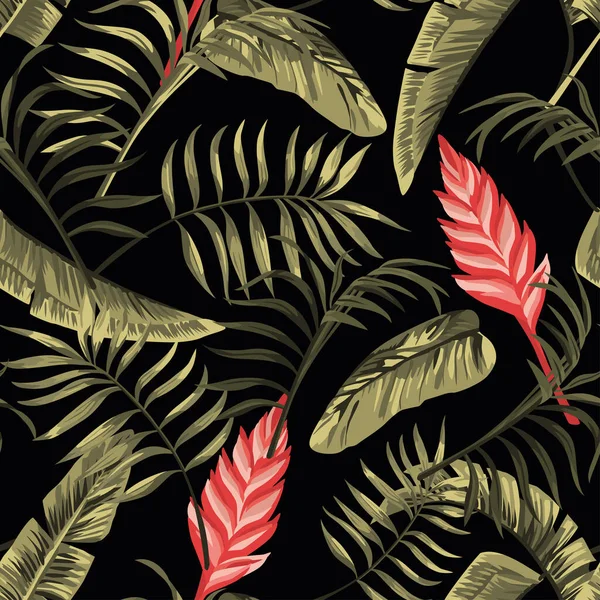 Квітковий Екзотичний Тропічний Безшовний Візерунок Тропічні Гавайські Шпалери Яскраві Квіти — стоковий вектор
