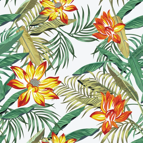 Цветочная Бесшовная Иллюстрация Реалистичный Векторный Узор Зеленая Пальма Листья Папоротника — стоковый вектор