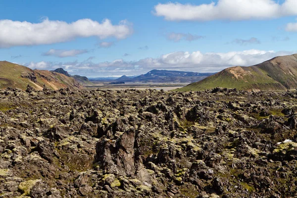 Icelandic mountain landscape. Lava field and volcanic mountains in the Landmannalaugar geotermal area. One of the parts of Laugavegur trail