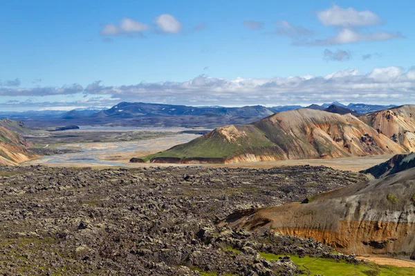 Icelandic mountain landscape. Lava field and volcanic mountains in the Landmannalaugar geotermal area. One of the parts of Laugavegur trail