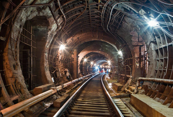 Subway tunnel. Infrastructure for metropolitan undeground system