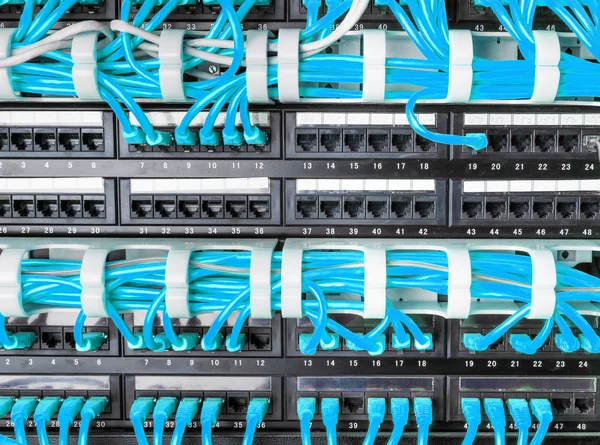 Server rack with blue cables — Stock Photo, Image