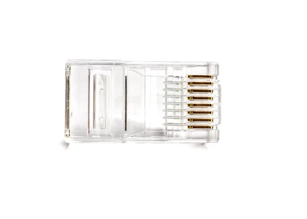 Transparent ethernet internet rj-45 connector isolated on white — Stock Photo, Image