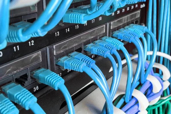 Server rack with green cables — Stock Photo, Image