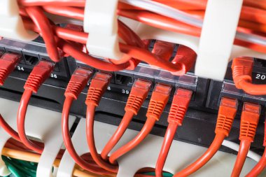 Geçiş yapmak için bağlı olan kırmızı ağ kabloları