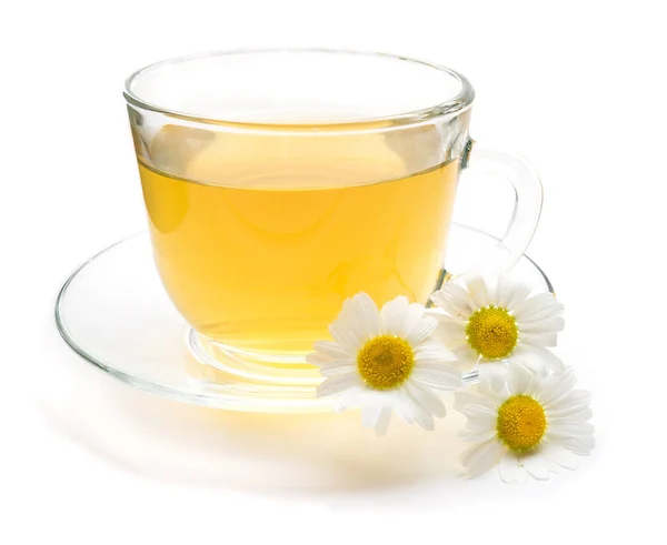 Camomile tea with chamomile flower isolated on white — Stock Photo, Image