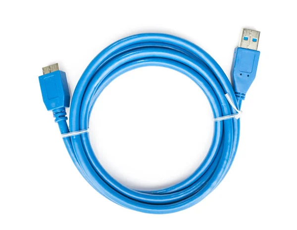 Blå kabel usb till microusb 3 isolerade — Stockfoto