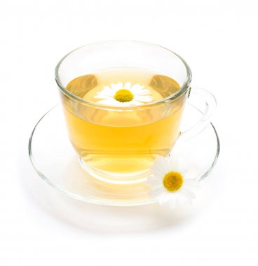 Papatya çayı papatya çiçekler şeffaf bardak