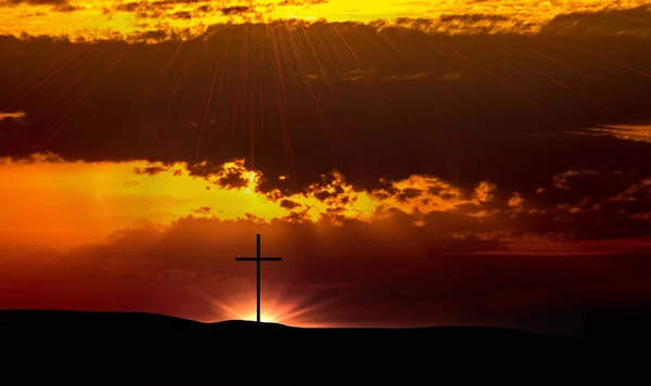 Resurrection of Jesus Christ concept: God Lamb in front of the cross of Jesus Christ on sunrise background