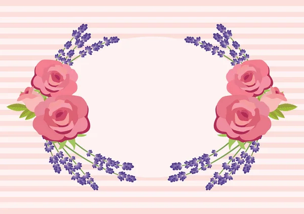 玫瑰和薰衣草矢量的框架 — 图库矢量图片