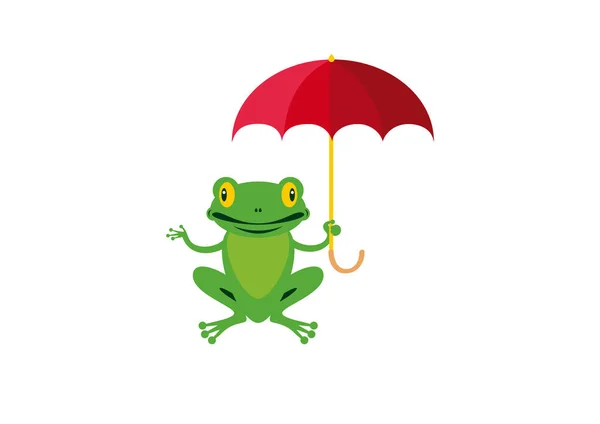 Leuke groene boomkikker met paraplu icoon vector — Stockvector