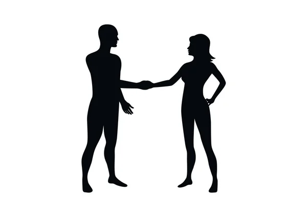 Man and woman shaking hands silhouette vector — Stock Vector