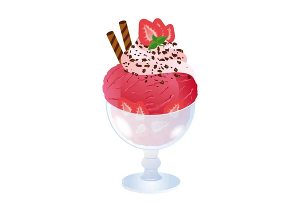 Strawberry ice cream sundae vector — Stock Vector