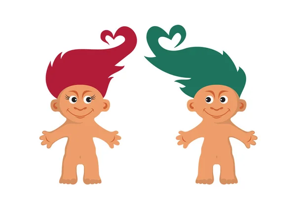 Dois trolls peludos no vetor do ícone do amor — Vetor de Stock