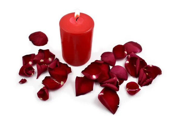Изображения Красных Свечей Роз Красная Роза Свечой Романтические Розы Белом — стоковое фото