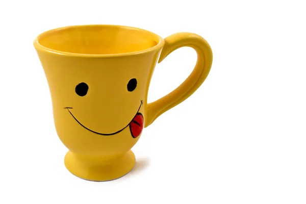 Yellow Happy Mug Stock Images Yellow Mug White Background Happy — Stock Photo, Image