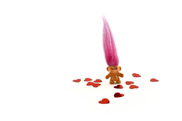 Troll Doce Com Imagens Caldo Cabelo Rosa Valentine Troll Com — Fotografia de Stock